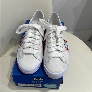 Keds White Multi Color Kickstart Rainbow Stripes Sneakers with Colorful Stripes